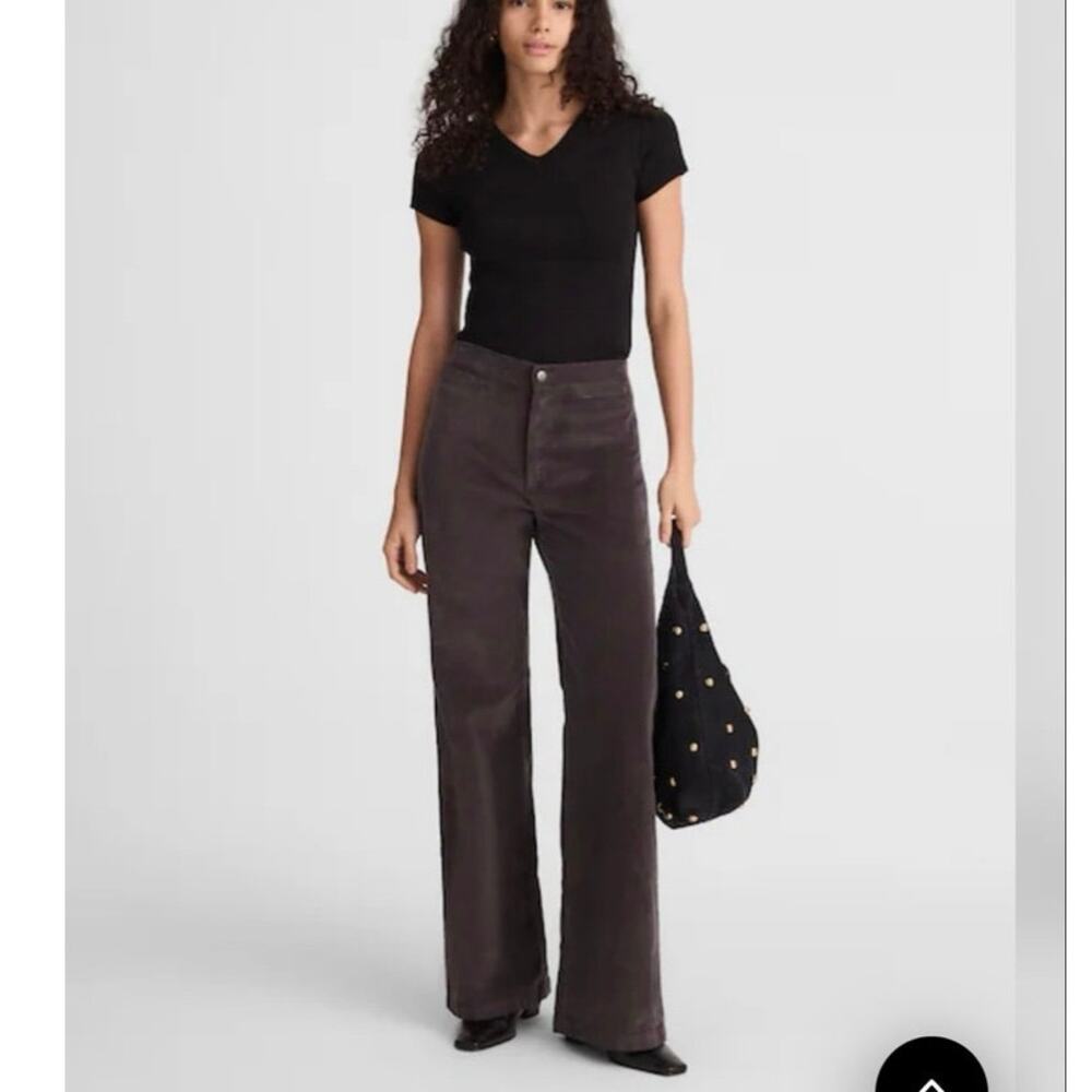 Madewell The Petite Wide-Leg Pant in Corduroy Black Coal Size 26P